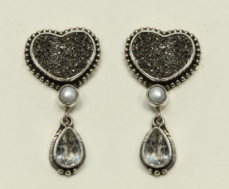 Black Drusy Heart Post Dangles