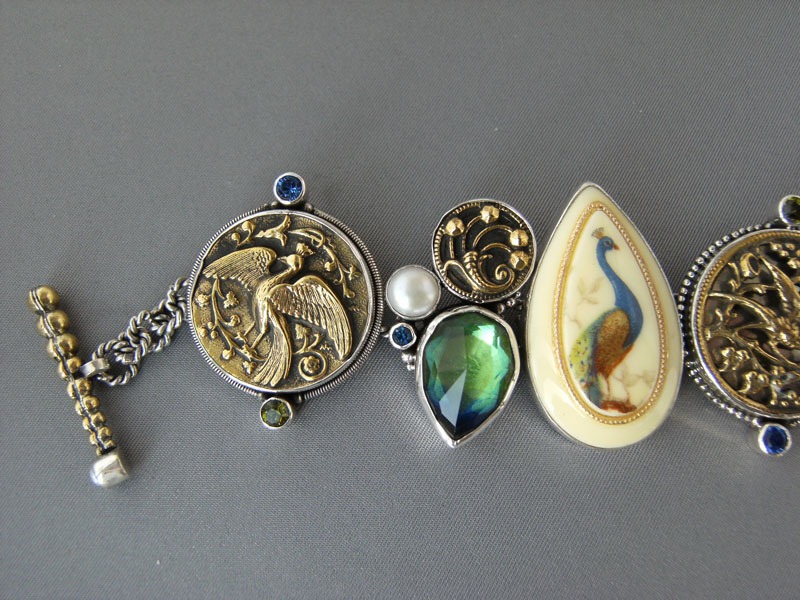 Peacock Cameo Large Statement Bracelet by Mars & Valentine