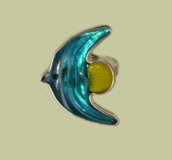 Charles Albert Aqua Sea Glass Fish Ring