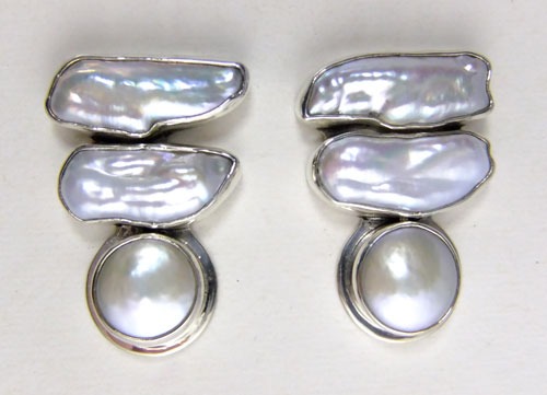 Echo of the Dreamer Three-Piece White Pearl Post Earrings--SUBSTANTIAL STERLING SILVER SETTING