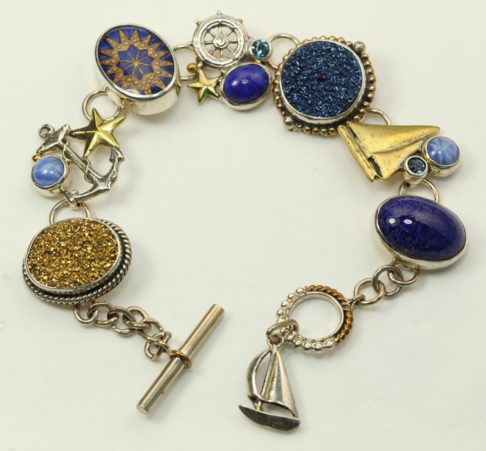 Mars & Valentine Nautical Charm Bracelet with Lapis and Blue & Gold Drusy
