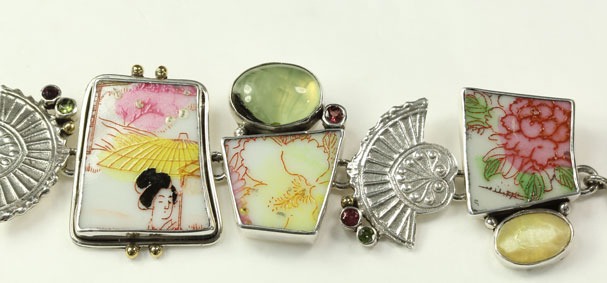Mars & Valentine Vintage Asian Tile Statement Bracelet--COORDINATING EARRINGS AVAILABLE