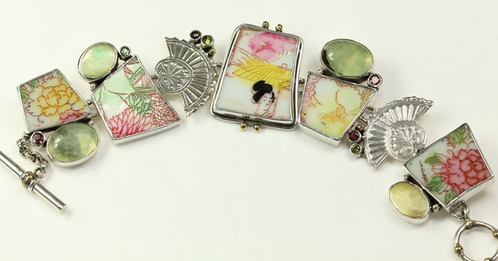 Mars & Valentine Vintage Asian Tile Statement Bracelet--COORDINATING EARRINGS AVAILABLE