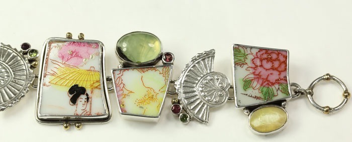 Mars & Valentine Vintage Asian Tile Statement Bracelet--COORDINATING EARRINGS AVAILABLE