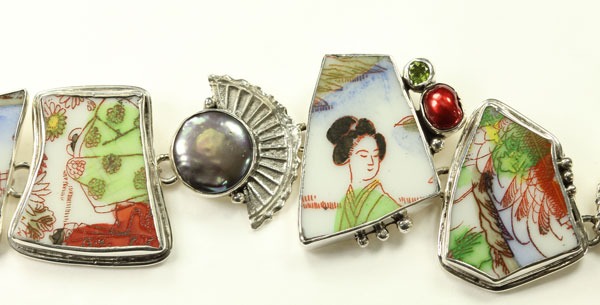Mars & Valentine Vintage Asian Tile Statement Bracelet