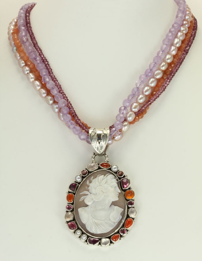 Muse of Apollo Cameo Necklace with Gemstones