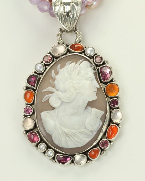Muse of Apollo Cameo Necklace with Gemstones