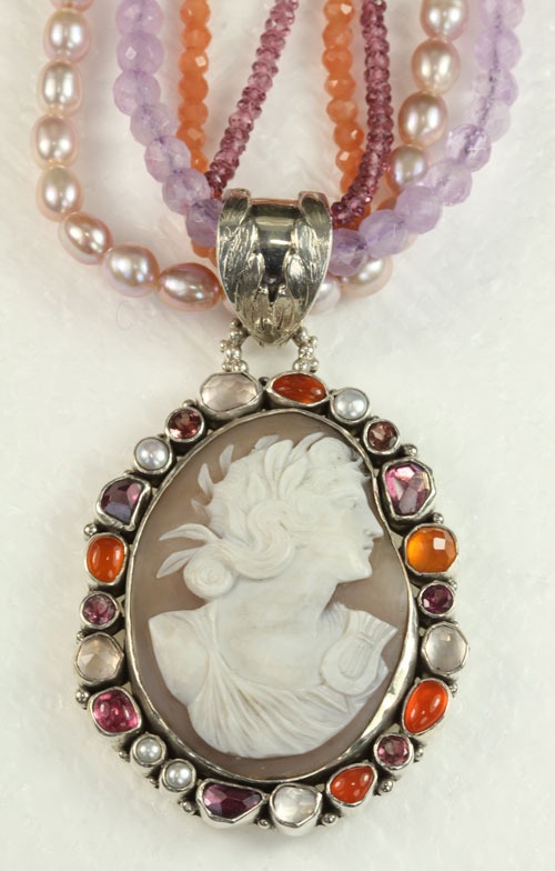Muse of Apollo Cameo Necklace with Gemstones