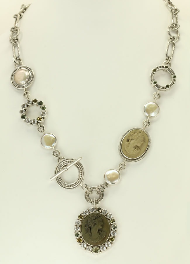 Antique Double Lava Cameo Collar