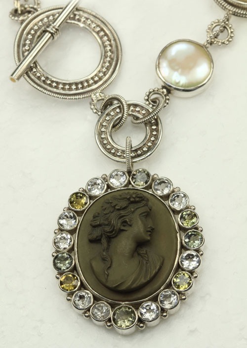 Antique Double Lava Cameo Collar