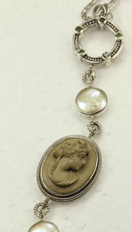 Antique Double Lava Cameo Collar