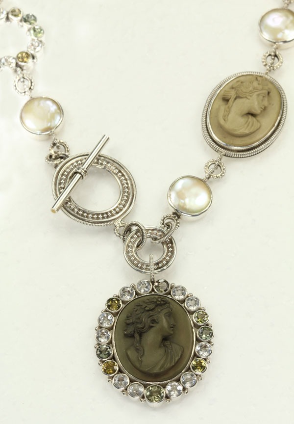 Antique Double Lava Cameo Collar