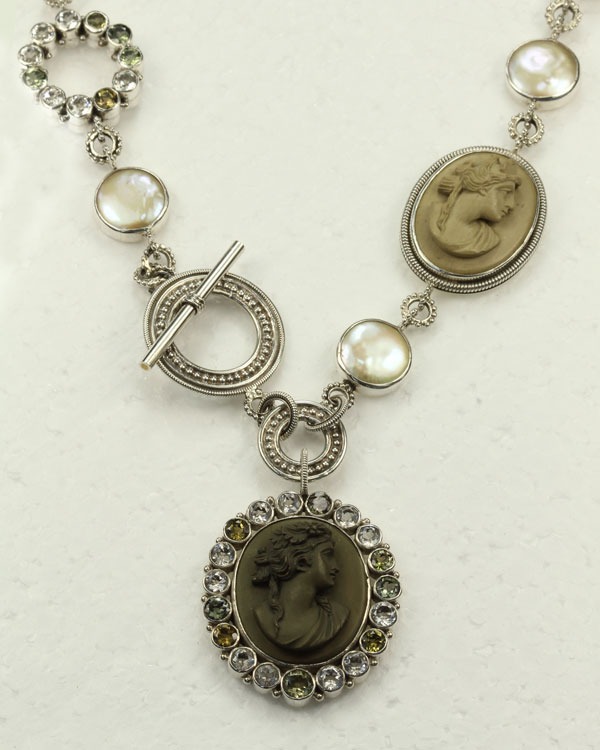 Antique Double Lava Cameo Collar