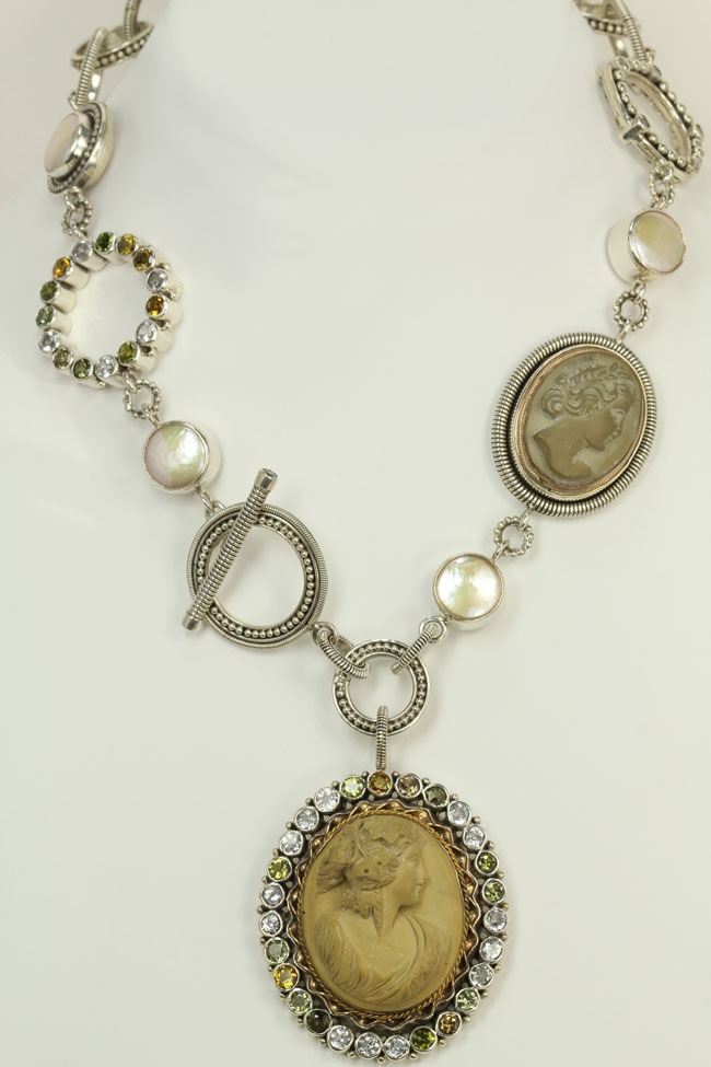 Antique Double Lava Cameo Collar