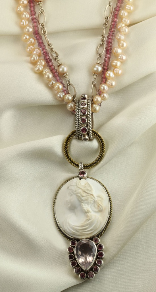 Antique Angel Skin Coral Cameo Necklace