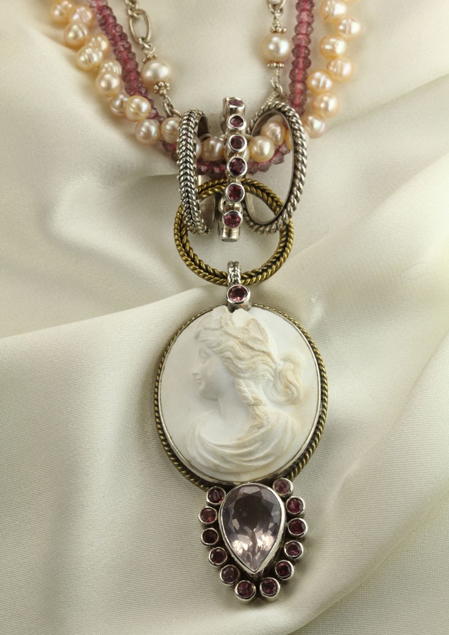 Antique Angel Skin Coral Cameo Necklace