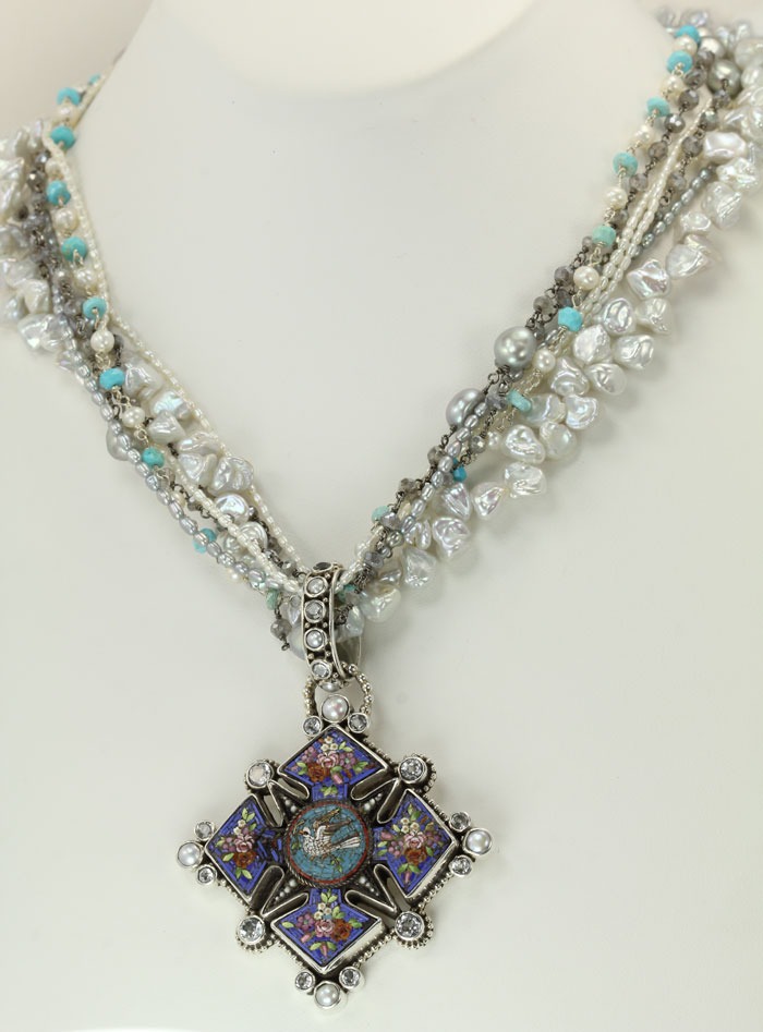 Antique Diamond Micro-Mosaic Necklace with Bird Design