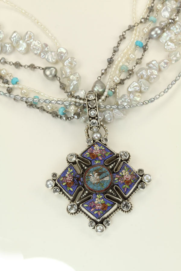 Antique Diamond Micro-Mosaic Necklace with Bird Design
