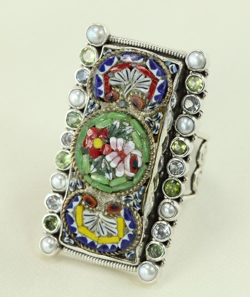 Antique Rectangular Micro-Mosaic Ring