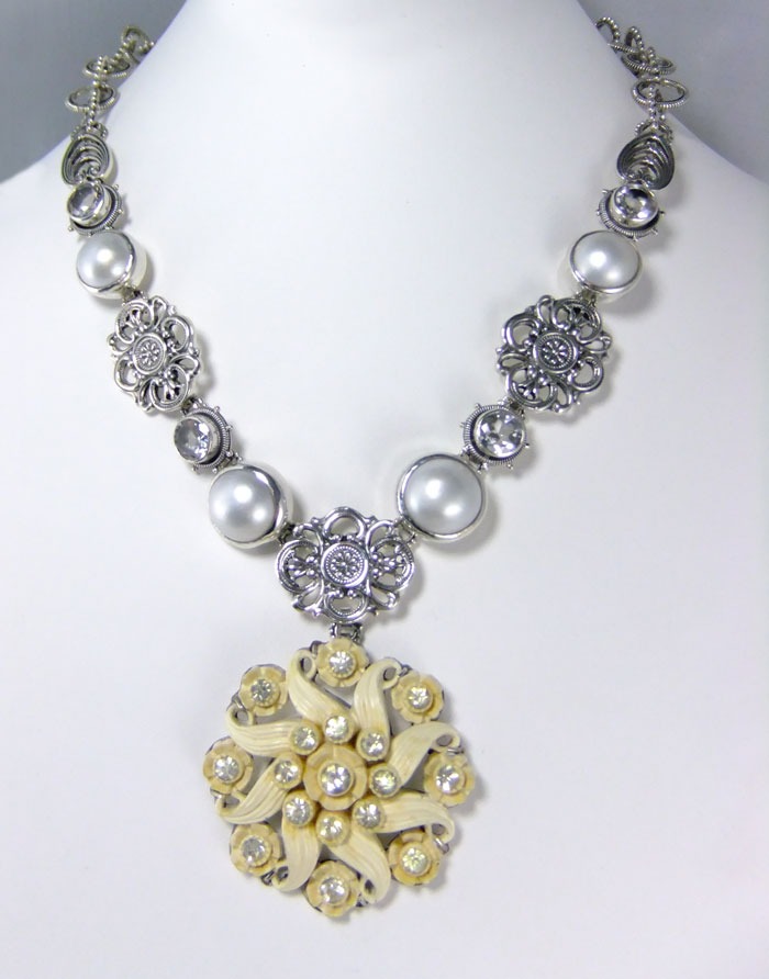 Vintage French Ivory Pendant Necklace