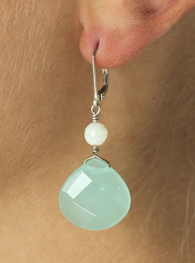 Amazonite  & White Quartz Lever Back Dangle Earrings