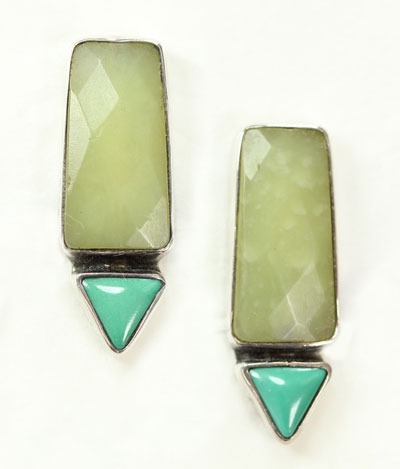 Amy Kahn Russell Faceted Jade & Turquoise Clip Earrings