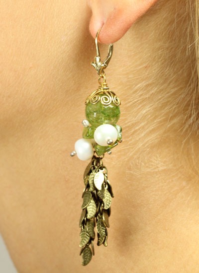 Amy Kahn Russell White Pearl & Vesuvanite Leverback Dangles
