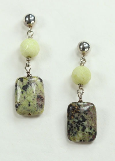 Turquoise & Faceted Lemon Jasper Post Dangle Earrings