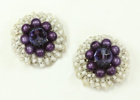 Vintage Purple & White Lucite Clip Earrings 