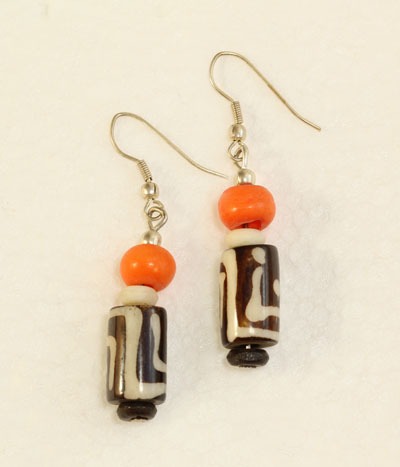 Coral & Porcelain Wire Earrings