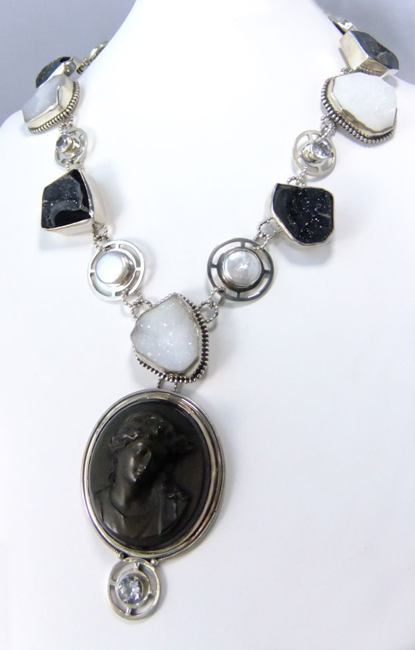 Mars & Valentine Antique Vulcanite Cameo Statement Collar