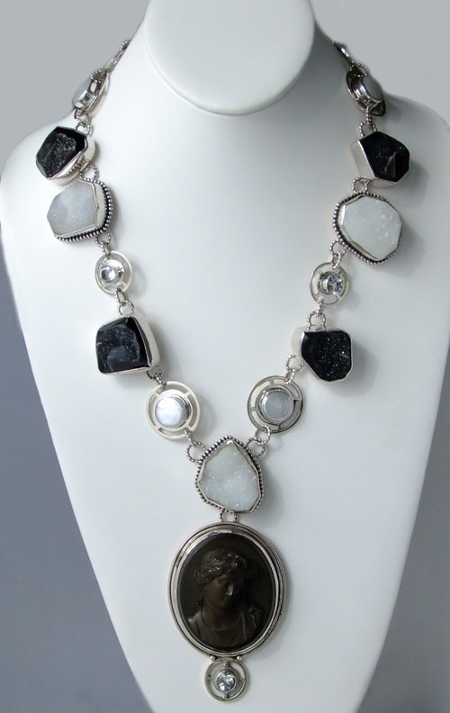 Mars & Valentine Antique Vulcanite Cameo Statement Collar