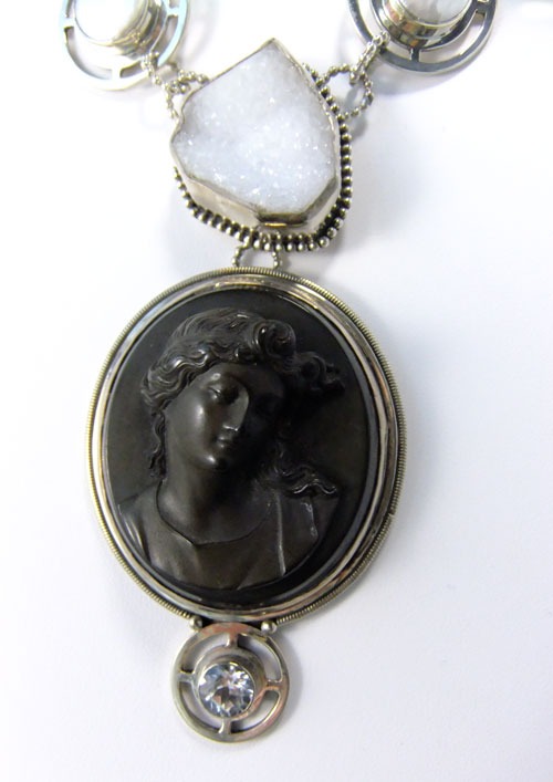 Mars & Valentine Antique Vulcanite Cameo Statement Collar