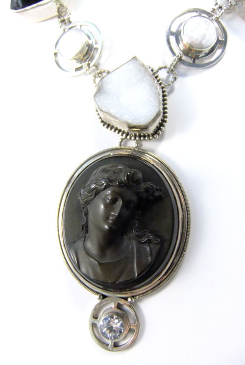 Mars & Valentine Antique Vulcanite Cameo Statement Collar
