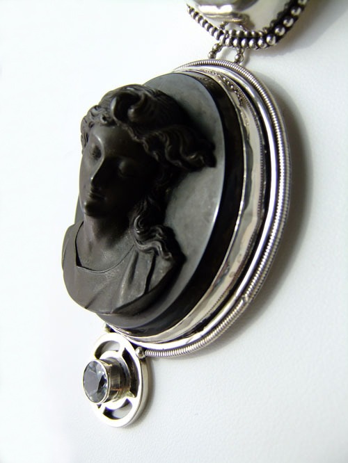 Mars & Valentine Antique Vulcanite Cameo Statement Collar