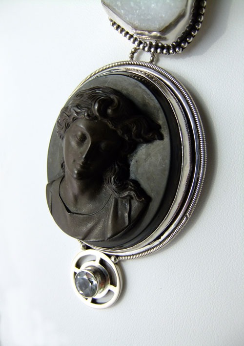 Mars & Valentine Antique Vulcanite Cameo Statement Collar