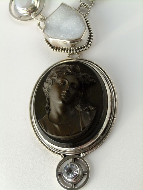 Mars & Valentine Antique Vulcanite Cameo Statement Collar