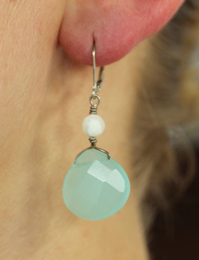 Amazonite  & White Quartz Lever Back Dangle Earrings